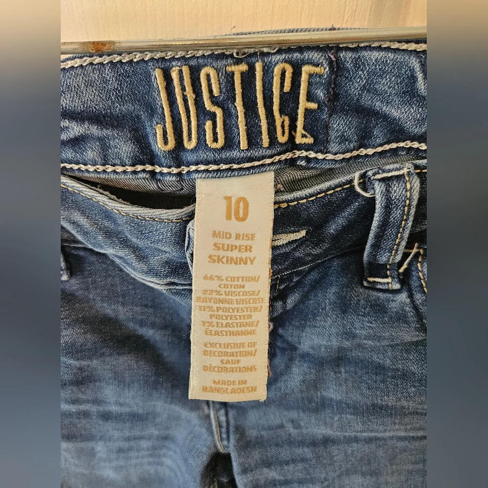 Justice Girls Distressed Mid Rise Super Skinny Size 10